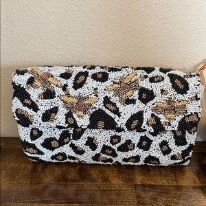 VIRAL Leopard and Bee Print Beaded Bag NWT